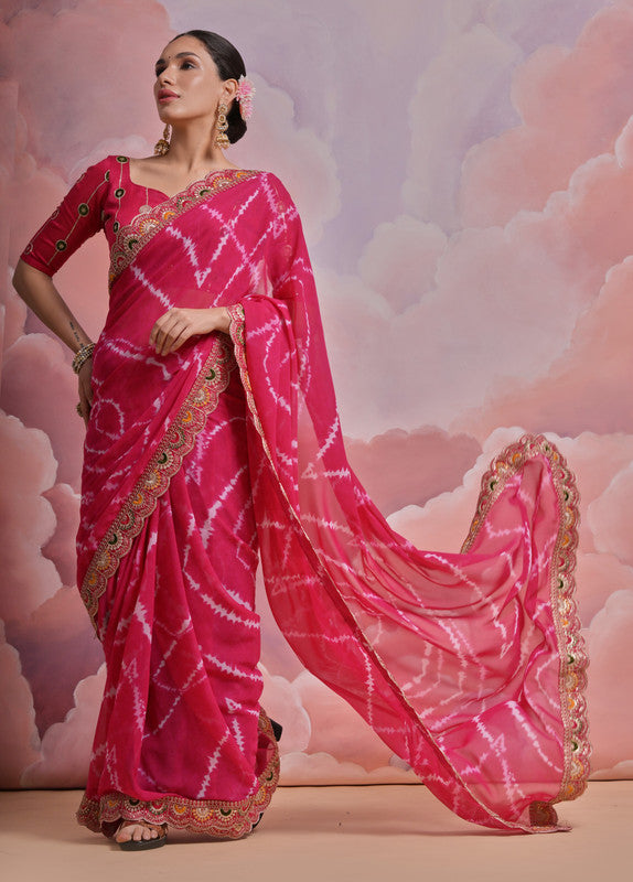 Jyoti Fashion Women's Rani Pink Coding Sequence Georgette Saree with Blouse