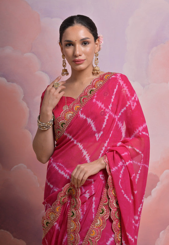 Jyoti Fashion Women's Rani Pink Coding Sequence Georgette Saree with Blouse