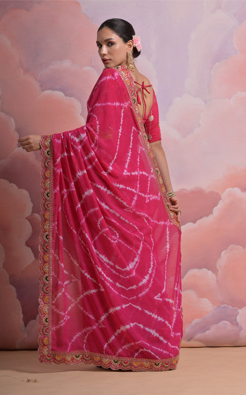 Jyoti Fashion Women's Rani Pink Coding Sequence Georgette Saree with Blouse