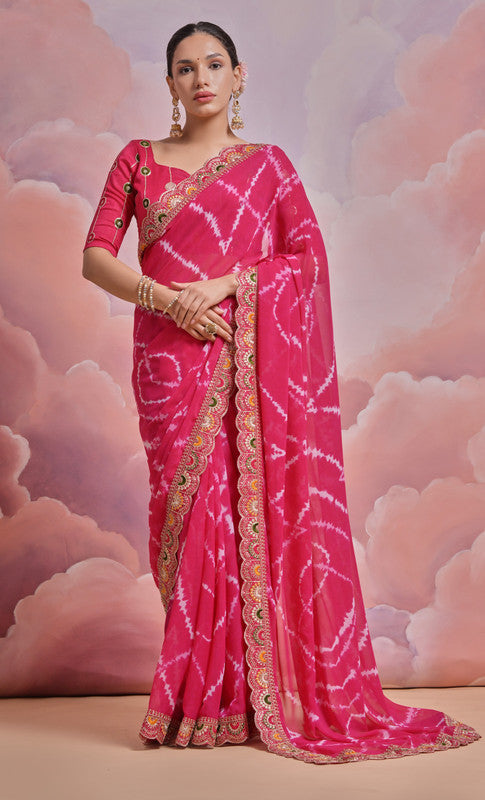Jyoti Fashion Women's Rani Pink Coding Sequence Georgette Saree with Blouse
