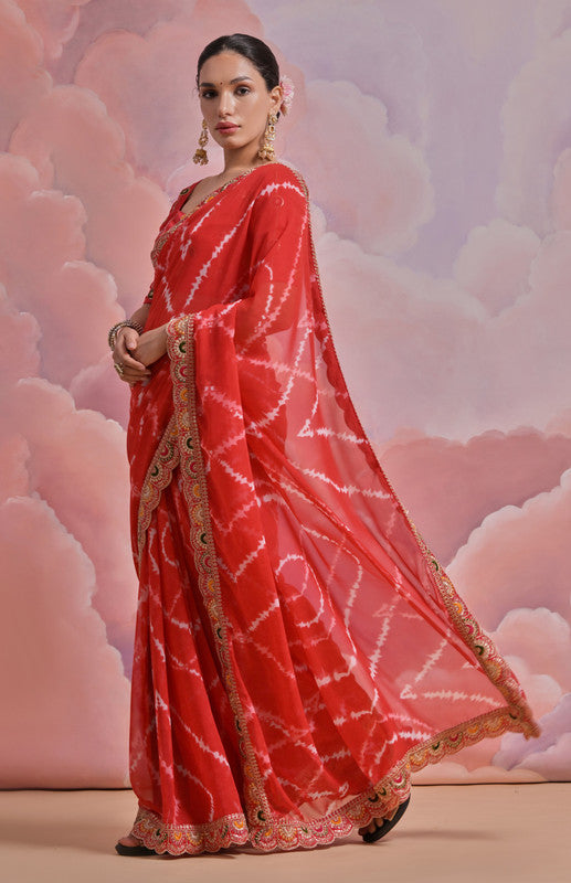 Jyoti Fashion Women's Red Coding Sequence Georgette Saree with Blouse