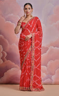 Jyoti Fashion Women's Red Coding Sequence Georgette Saree with Blouse