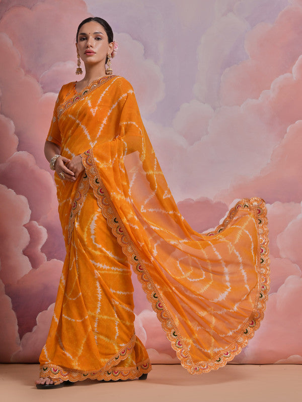 Jyoti Fashion Women's Mustard Coding Sequence Georgette Saree with Blouse