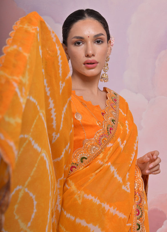 Jyoti Fashion Women's Mustard Coding Sequence Georgette Saree with Blouse