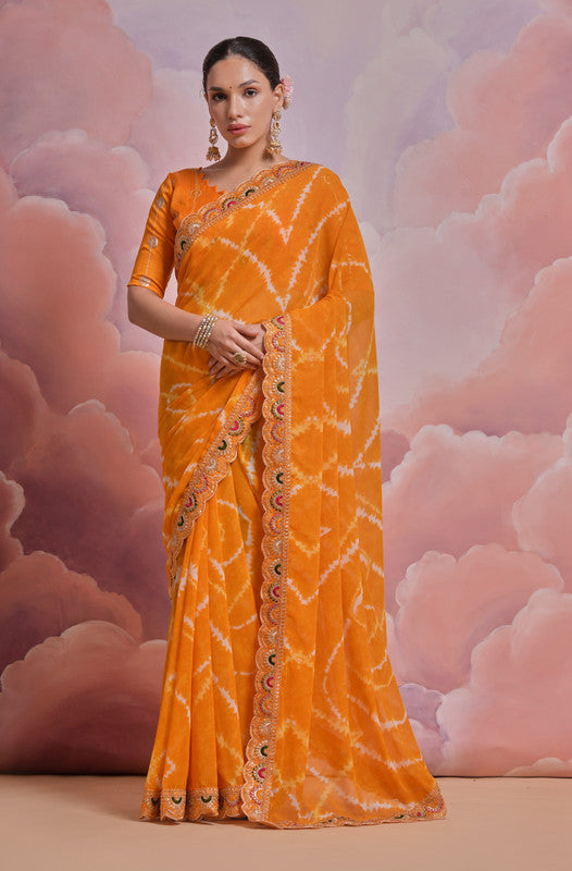 Jyoti Fashion Women's Mustard Coding Sequence Georgette Saree with Blouse