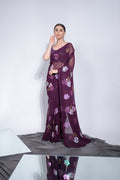 Jyoti Fashion Women's Wine Sequence Georgette Saree with Blouse