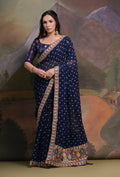 Jyoti Fashion Women's Navy Blue Coding Sequence Georgette Saree with Blouse