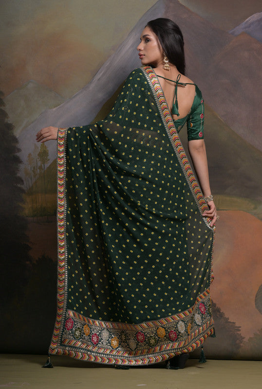 Jyoti Fashion Women's Bottle Green Coding Sequence Georgette Saree with Blouse