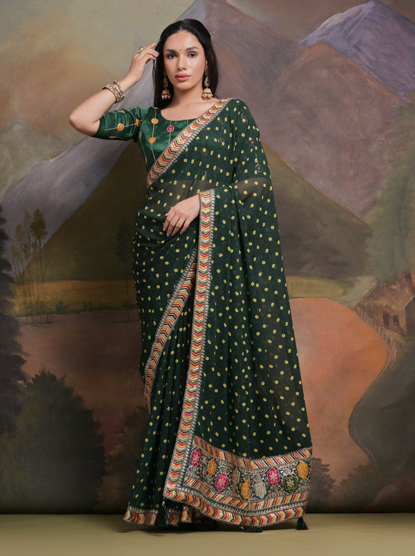Jyoti Fashion Women's Bottle Green Coding Sequence Georgette Saree with Blouse