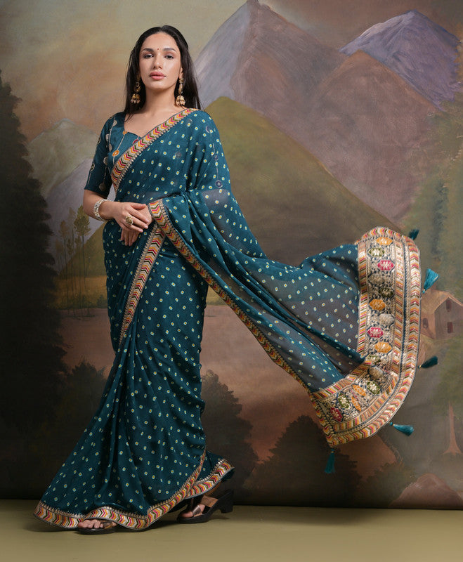 Jyoti Fashion Women's Morpich Coding Sequence Georgette Saree with Blouse