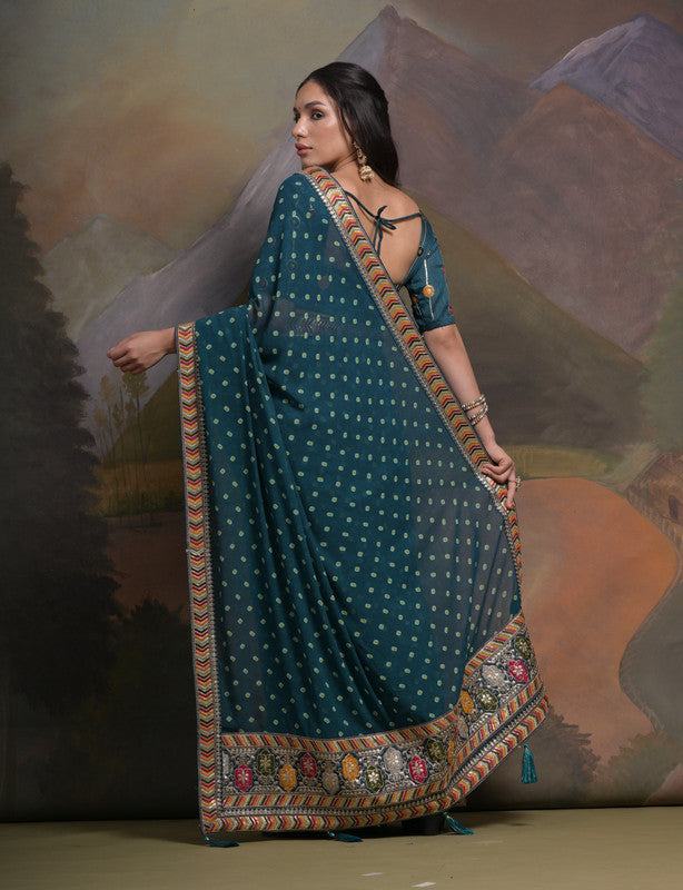 Jyoti Fashion Women's Morpich Coding Sequence Georgette Saree with Blouse