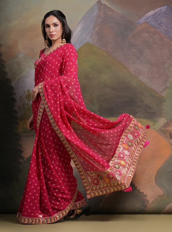 Jyoti Fashion Women's Rani Pink Coding Sequence Georgette Saree with Blouse