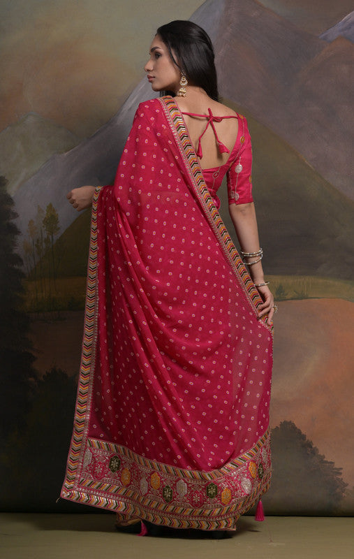 Jyoti Fashion Women's Rani Pink Coding Sequence Georgette Saree with Blouse