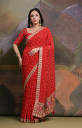 Jyoti Fashion Women's Red Coding Sequence Georgette Saree with Blouse