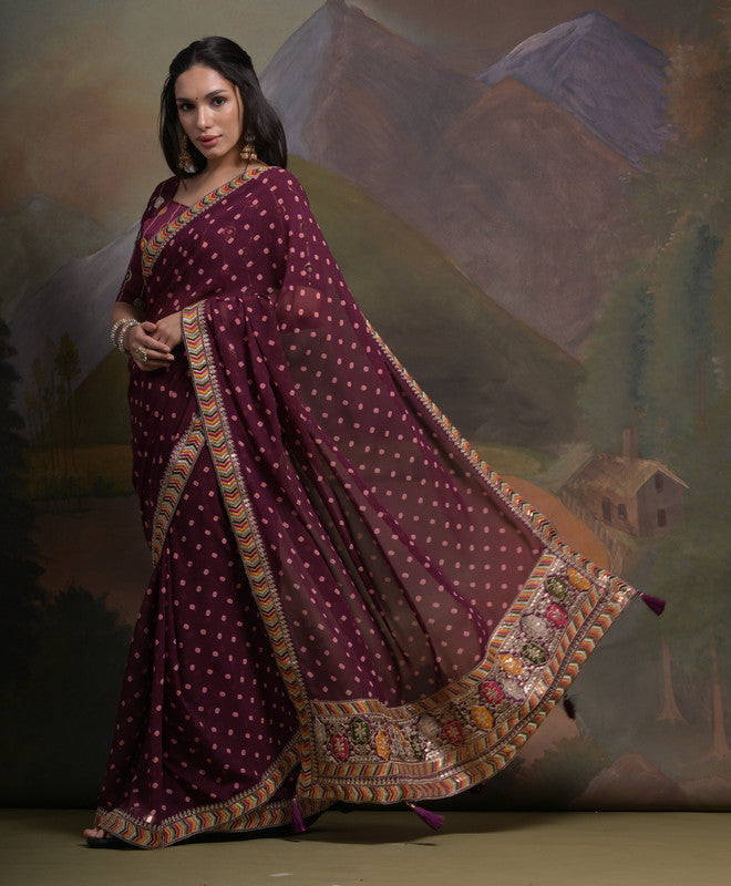 Jyoti Fashion Women's Wine Coding Sequence Georgette Saree with Blouse