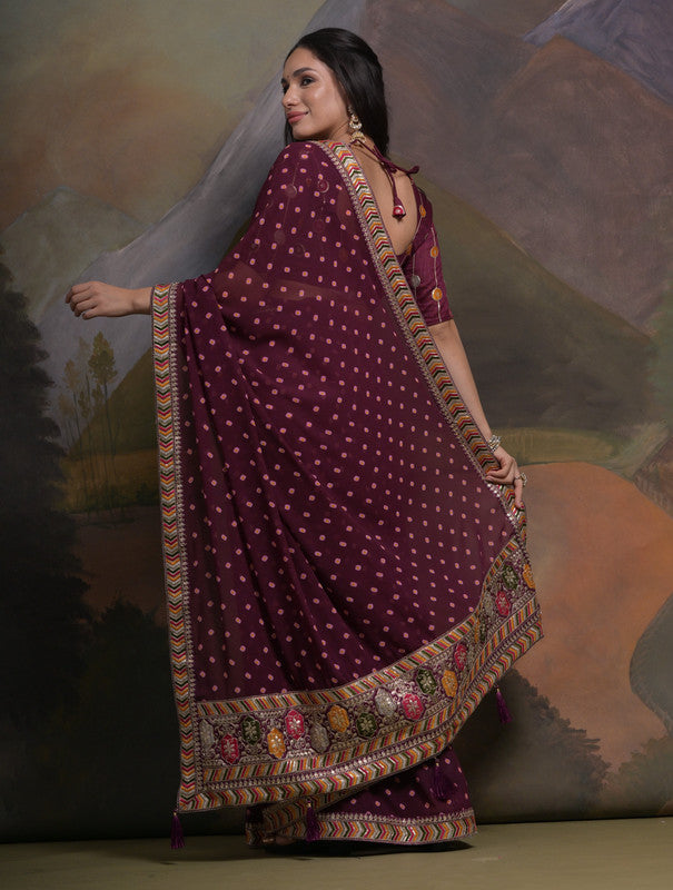 Jyoti Fashion Women's Wine Coding Sequence Georgette Saree with Blouse