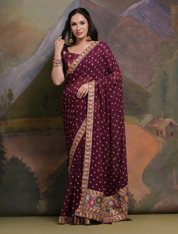 Jyoti Fashion Women's Wine Coding Sequence Georgette Saree with Blouse