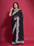 Jyoti Fashion Women's Black Coding Work Georgette Saree with Blouse