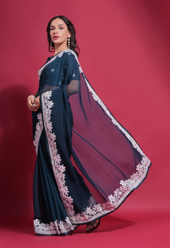 Jyoti Fashion Women's Morpich Coding Work Georgette Saree with Blouse