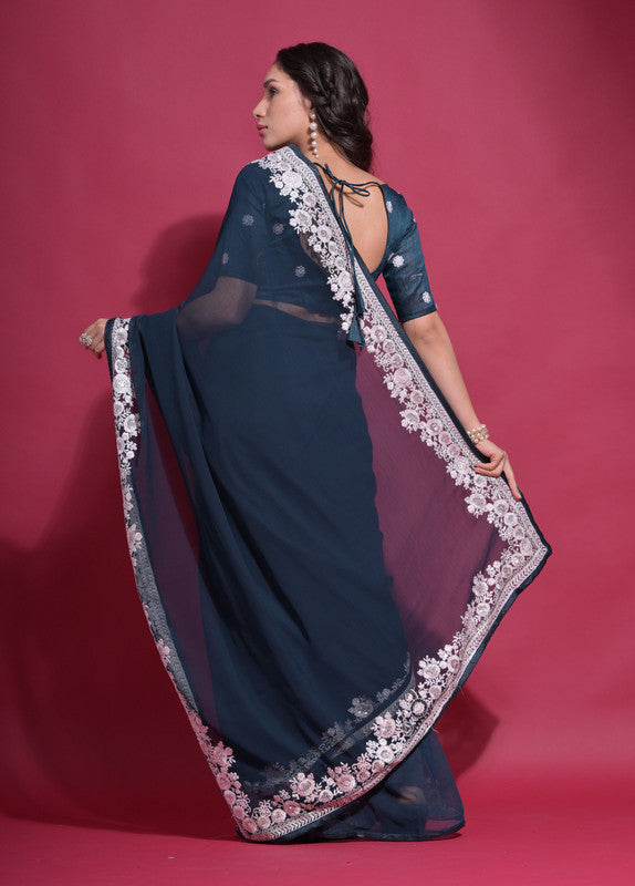 Jyoti Fashion Women's Morpich Coding Work Georgette Saree with Blouse
