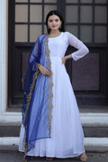 Jyoti Fashion Women's White Faux Georgette Butti work Anarkali Dress with Dupatta