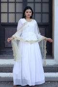 Jyoti Fashion Women's White Faux Georgette Butti work Anarkali Dress with Dupatta