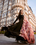 Jyoti Fashion Women's Black Faux Blooming Partywear Anarkali Dress with Dupatta