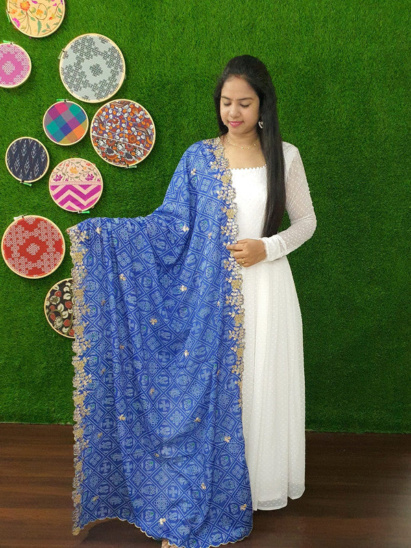 Jyoti Fashion Women's White Georgette Butti work Partywear Anarkali Dress with Dupatta