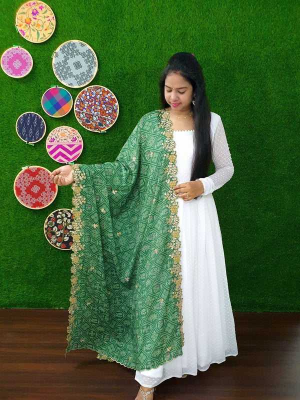 Jyoti Fashion Women's White Georgette Butti work Partywear Anarkali Dress with Dupatta