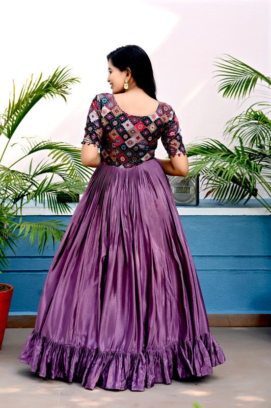 Jyoti Fashion Women's Purple Sequins Work Chinon Partywear Anarkali Dress