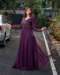 Jyoti Fashion Women's Wine Faux Blooming Sequins Embroidered Partywear Anarkali Dress