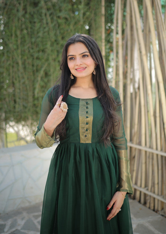 Jyoti Fashion Women's Green Chiffon Zari Woven Festive Anarkali Dress