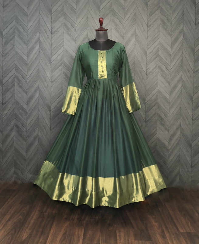 Jyoti Fashion Women's Green Chiffon Zari Woven Festive Anarkali Dress