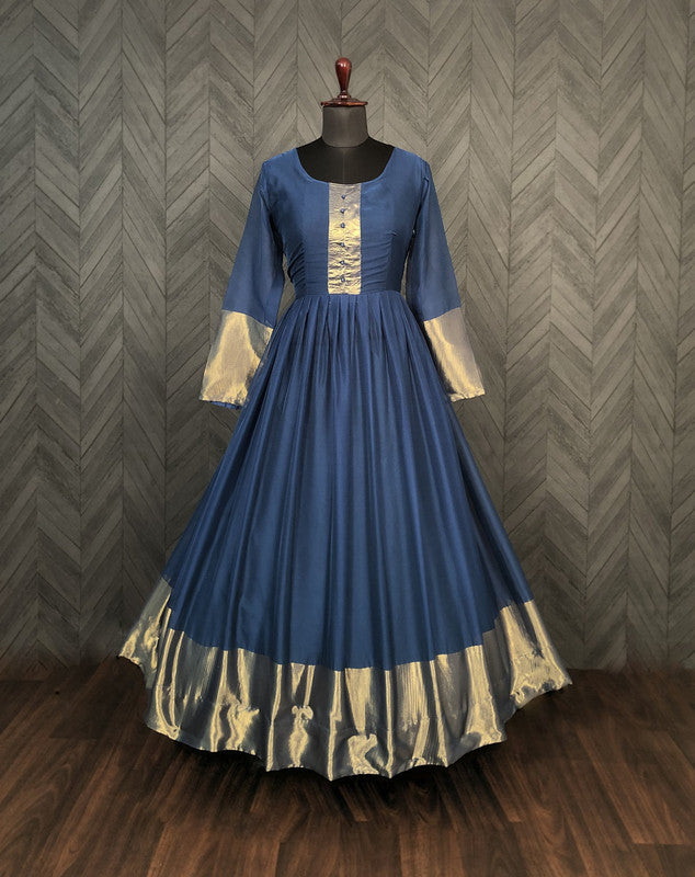 Jyoti Fashion Women's Blue Chiffon Zari Woven Festive Anarkali Dress