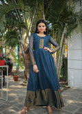 Jyoti Fashion Women's Blue Chiffon Zari Woven Festive Anarkali Dress