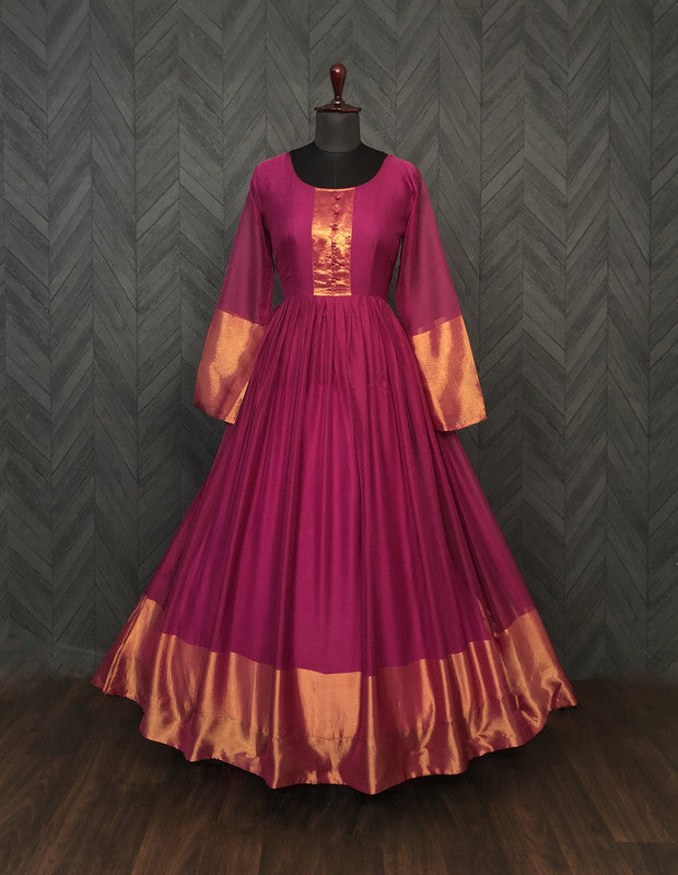 Jyoti Fashion Women's Wine Chiffon Zari Woven Festive Anarkali Dress