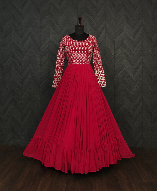 Jyoti Fashion Women's Pink Faux Blooming Sequins with Zari Embroidered Anarkali Dress