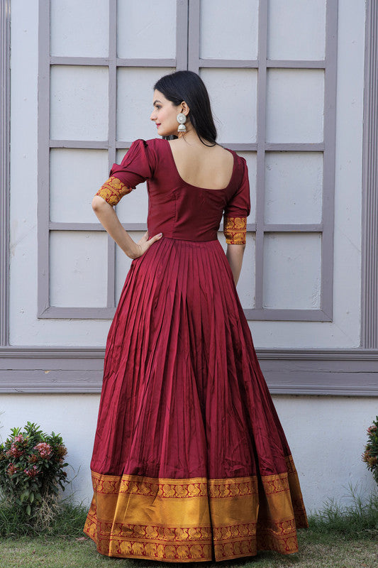 Jyoti Fashion Women's Maroon Silk Jacquard Weaving Festive Anarkali Dress