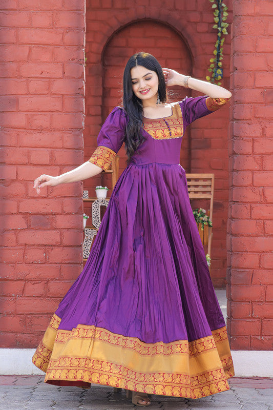 Jyoti Fashion Women's Purple Silk Jacquard Weaving Festive Anarkali Dress