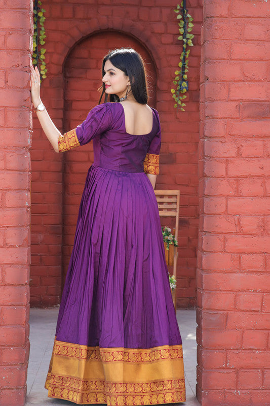 Jyoti Fashion Women's Purple Silk Jacquard Weaving Festive Anarkali Dress