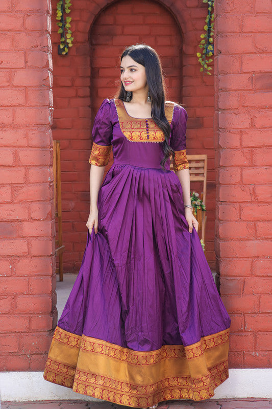 Jyoti Fashion Women's Purple Silk Jacquard Weaving Festive Anarkali Dress