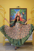 Jyoti Fashion Women's Green Soft Silk Patola Print with Jacquard Weaving Work Anarkali Dress