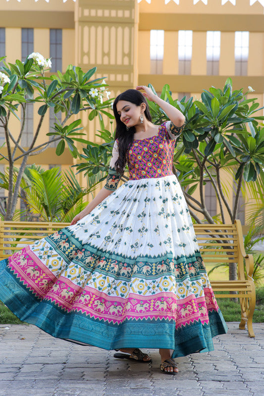 Jyoti Fashion Women's Multicolor Patola Silk Jacquard Weaving Work Anarkali Dress