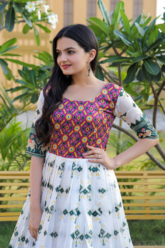 Jyoti Fashion Women's Multicolor Patola Silk Jacquard Weaving Work Anarkali Dress