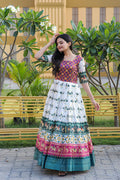Jyoti Fashion Women's Multicolor Patola Silk Jacquard Weaving Work Anarkali Dress