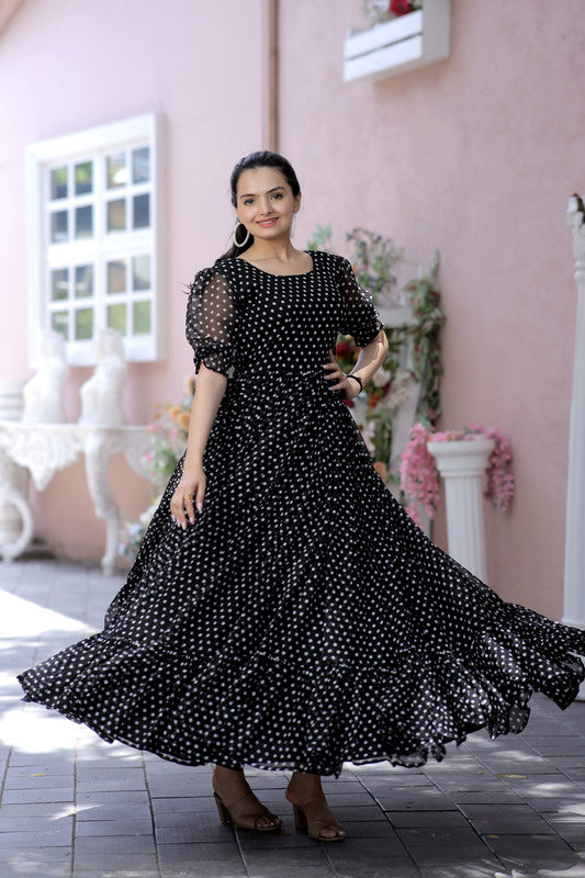 Jyoti Fashion Women's Black Faux Georgette Printed Festive Anarkali Dress