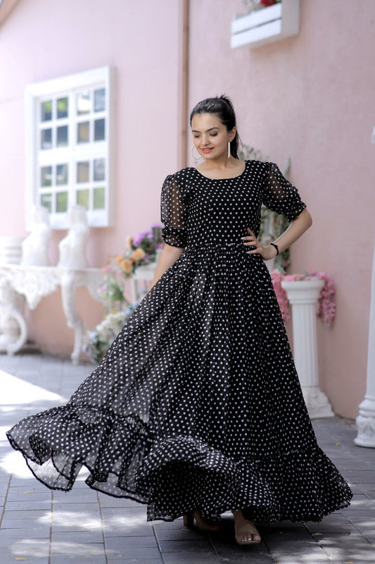 Jyoti Fashion Women's Black Faux Georgette Printed Festive Anarkali Dress