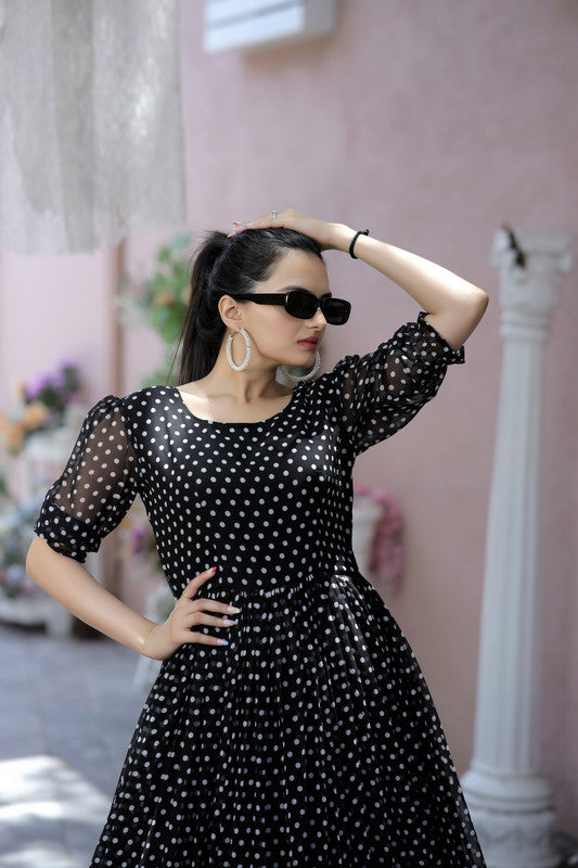 Jyoti Fashion Women's Black Faux Georgette Printed Festive Anarkali Dress