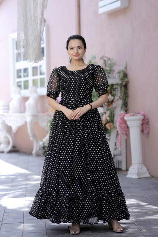 Jyoti Fashion Women's Black Faux Georgette Printed Festive Anarkali Dress