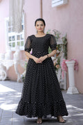 Jyoti Fashion Women's Black Faux Georgette Printed Festive Anarkali Dress